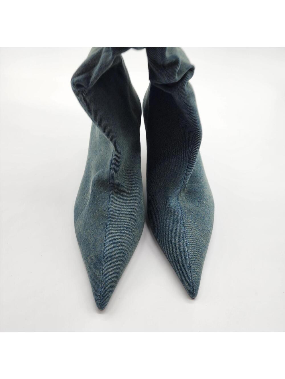 NEW Zara Slouchy Denim Knee High Boots Blue Pointed Toe EU 38 US 7.5 - Picture 3 of 8